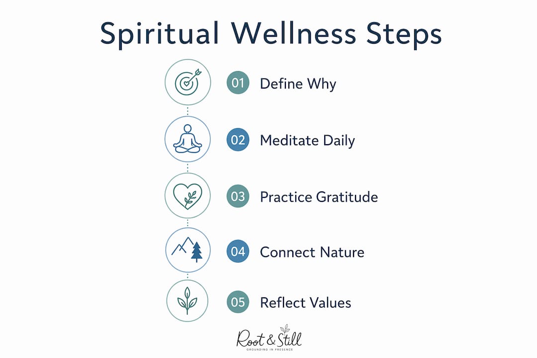 Infographic showing five key spiritual wellness practice steps