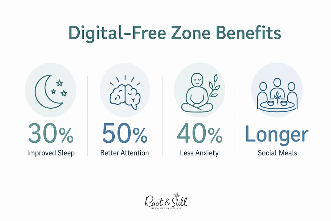 Infographic illustrating mental health benefits of digital-free zones