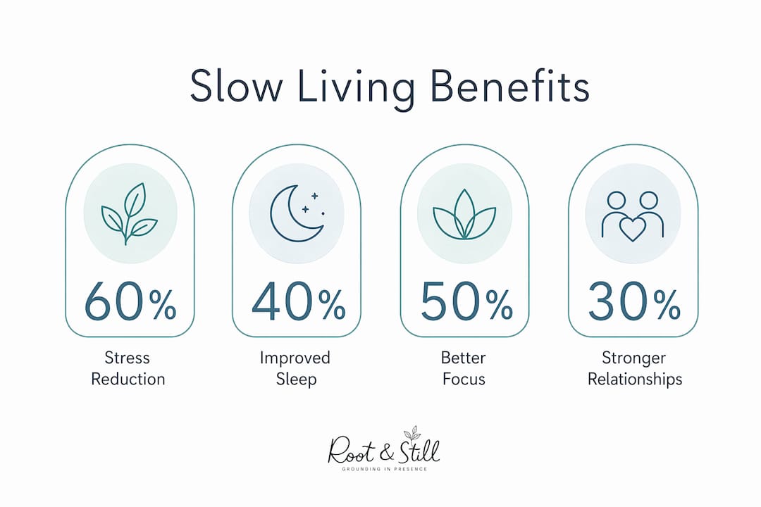 Infographic showing key benefits of slow living