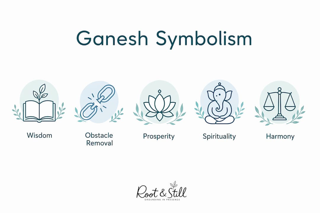 Infographic illustrating key aspects of Ganesh symbolism