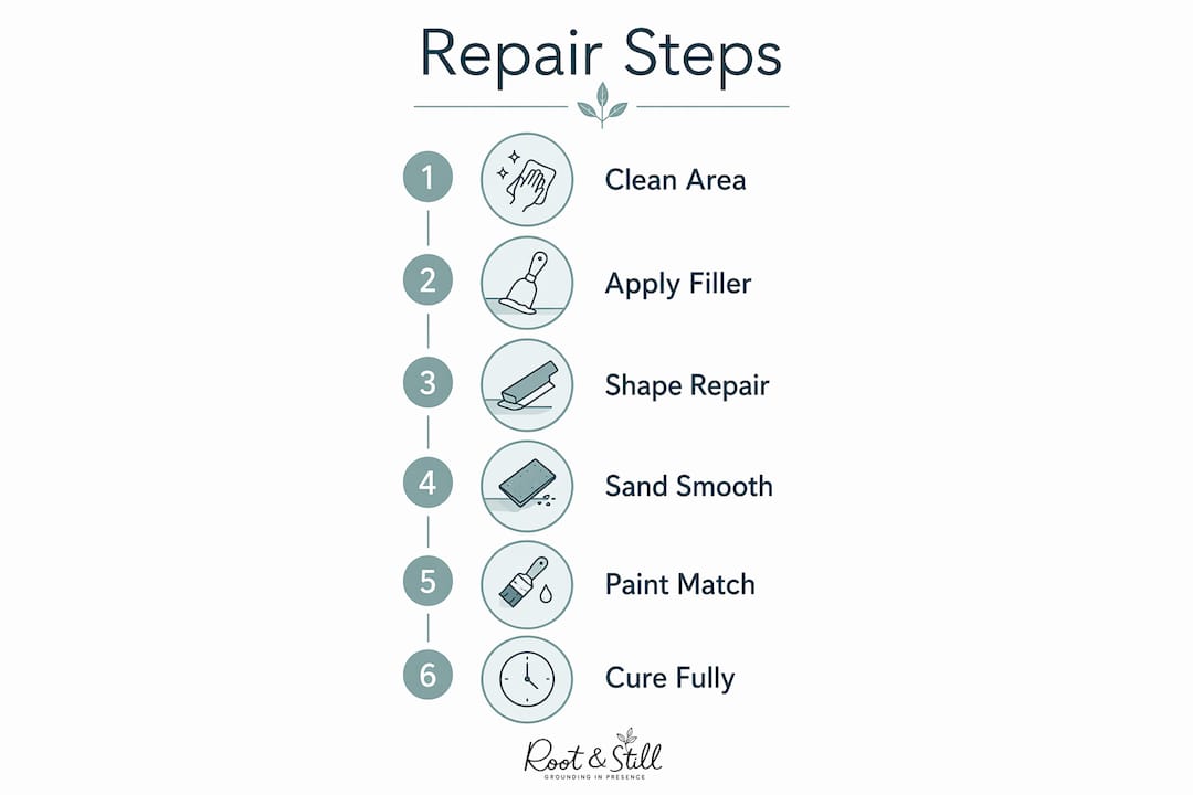 Infographic showing six repair steps in order