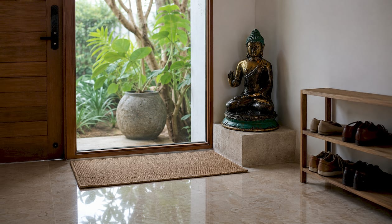Entrance hall Buddha statue near door