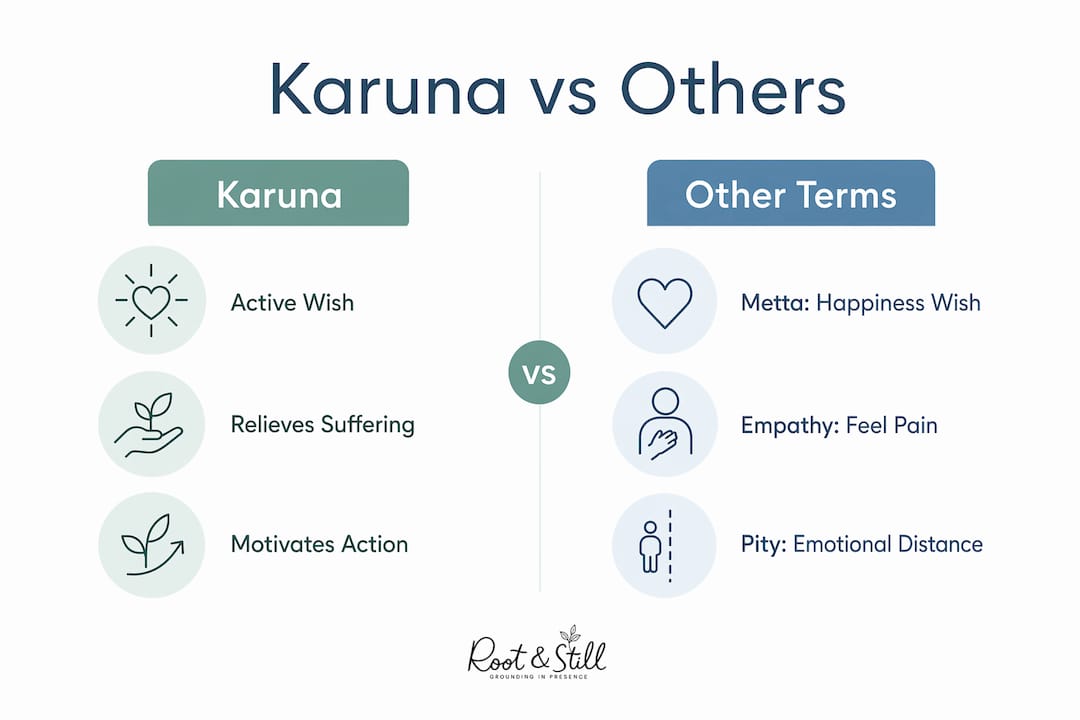Infographic comparing karuna with related terms