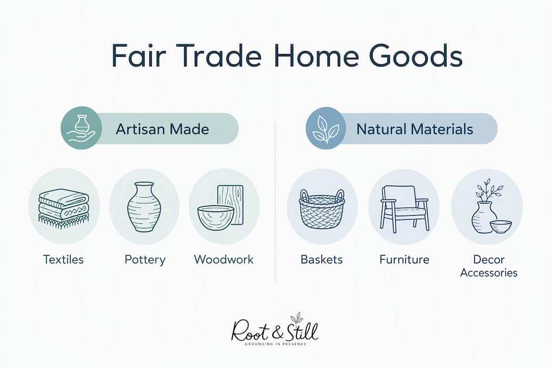 Infographic showing types of fair trade home goods divided by categories