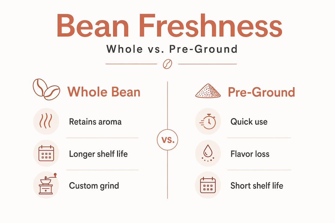 Infographic comparing whole bean and pre-ground coffee