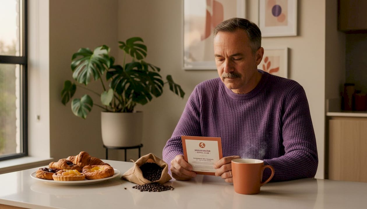 Man reading coffee origin card