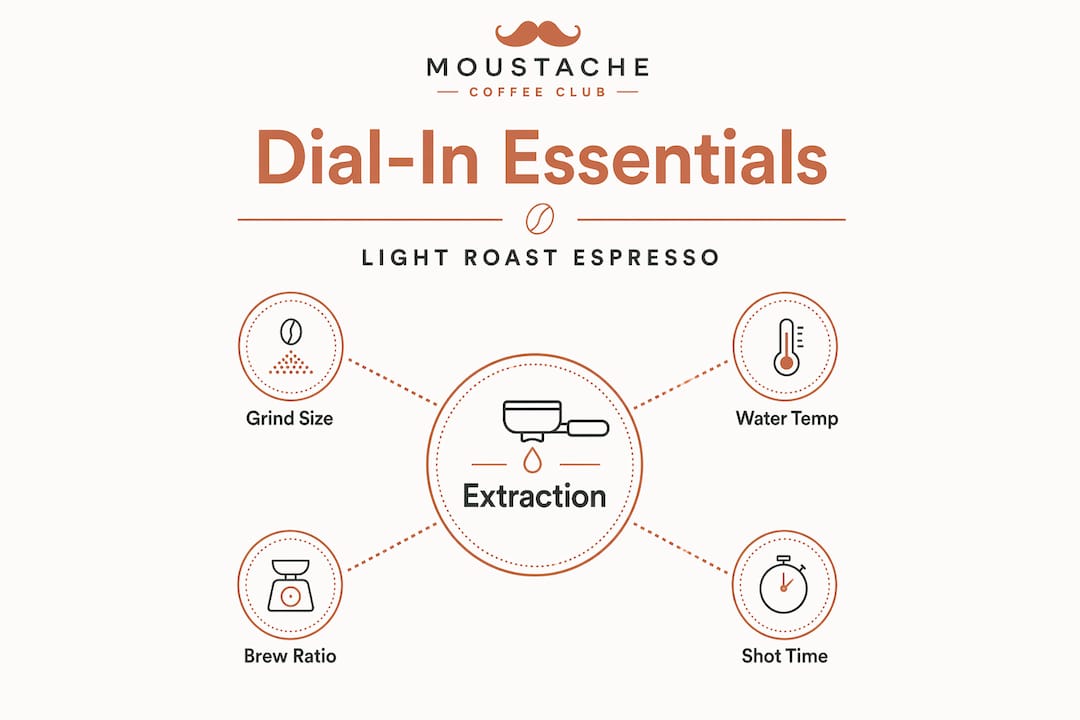 Hierarchy infographic showing four espresso dial-in variables