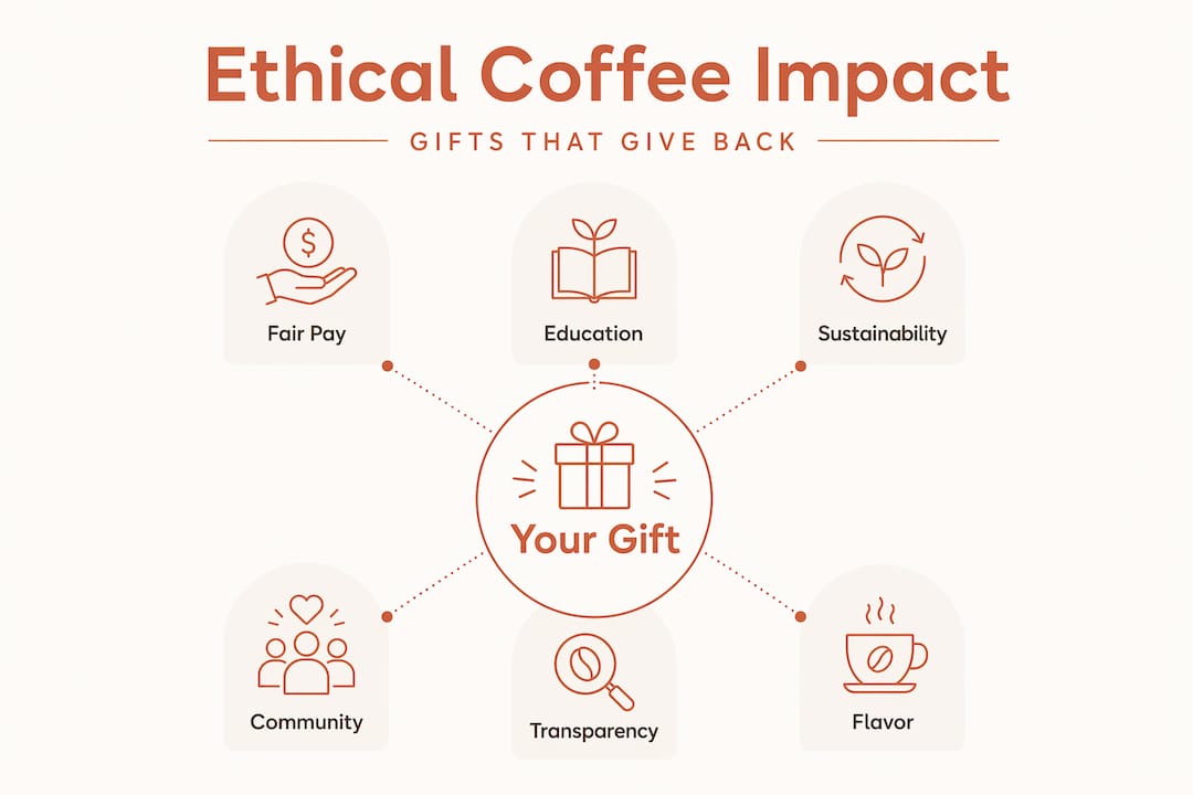 Hierarchy infographic of ethical coffee gift benefits