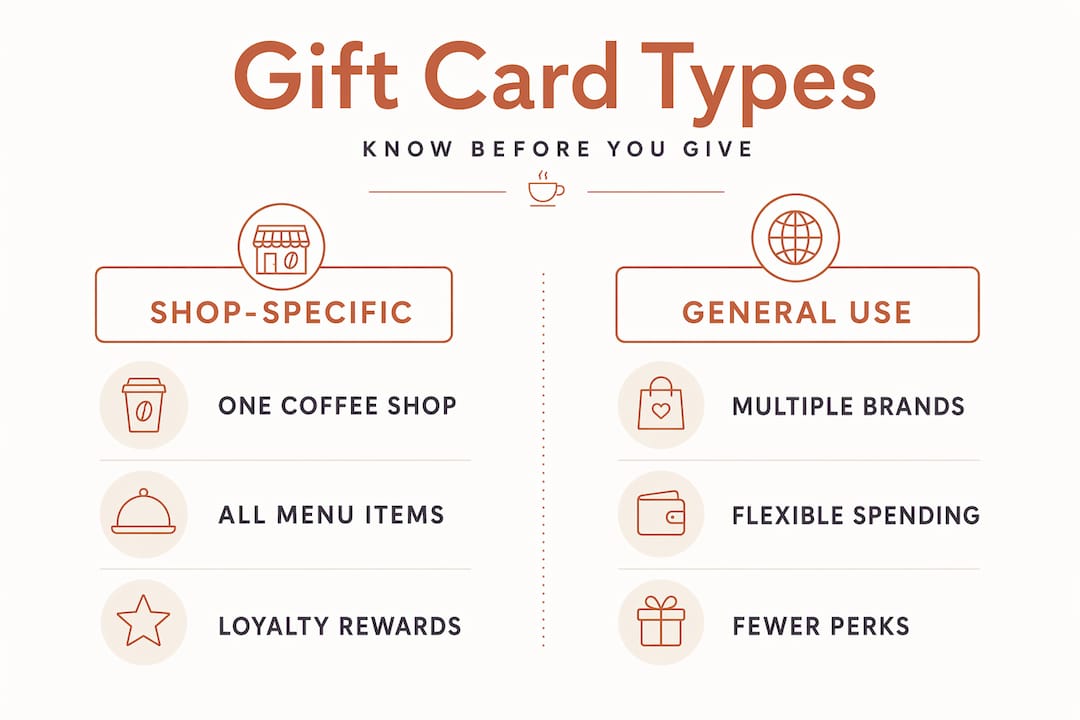 Infographic comparing shop-specific and general coffee gift cards