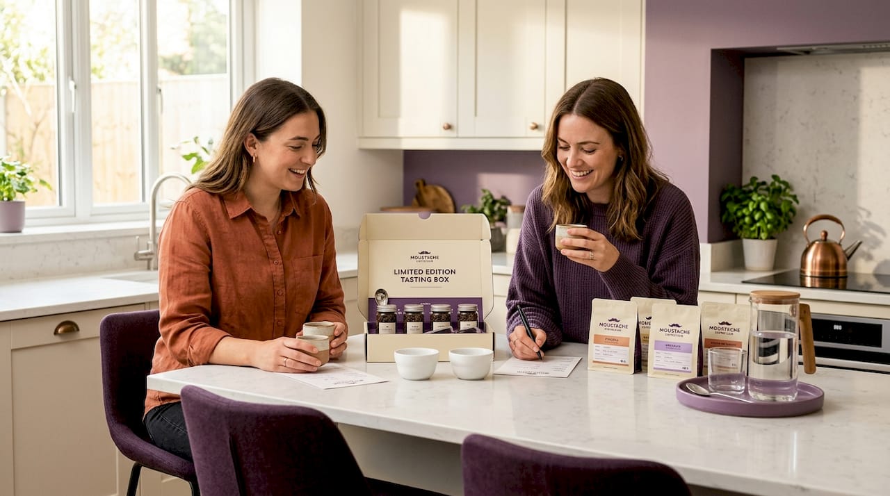 Friends sharing limited edition coffee tasting experience
