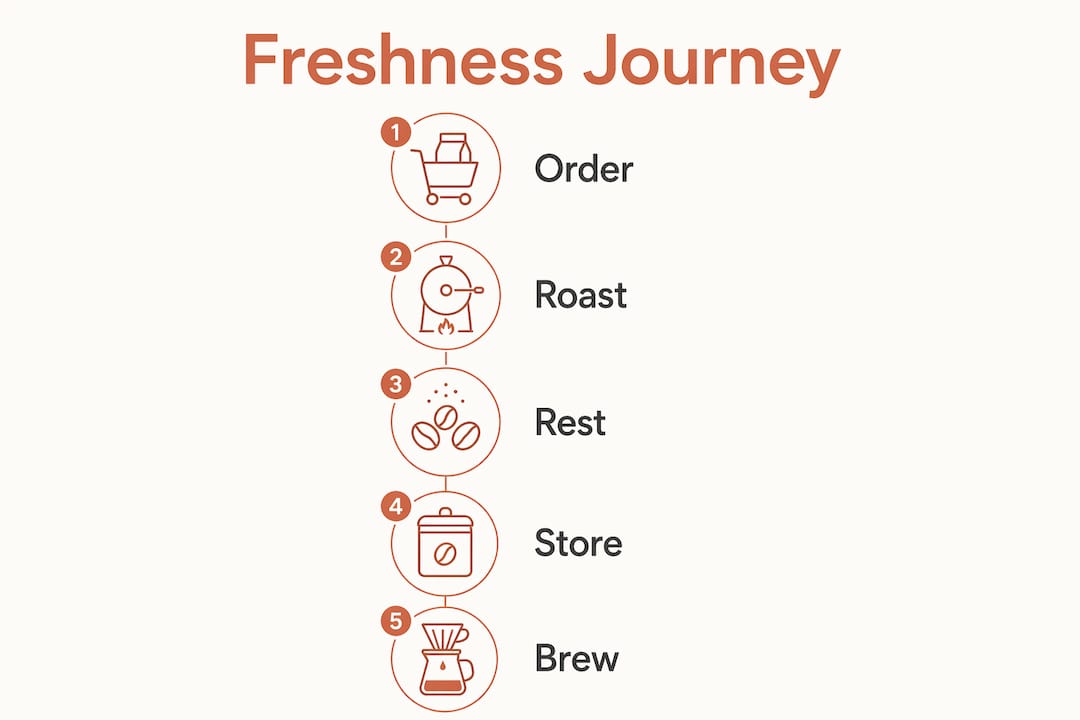Infographic showing coffee freshness journey stages