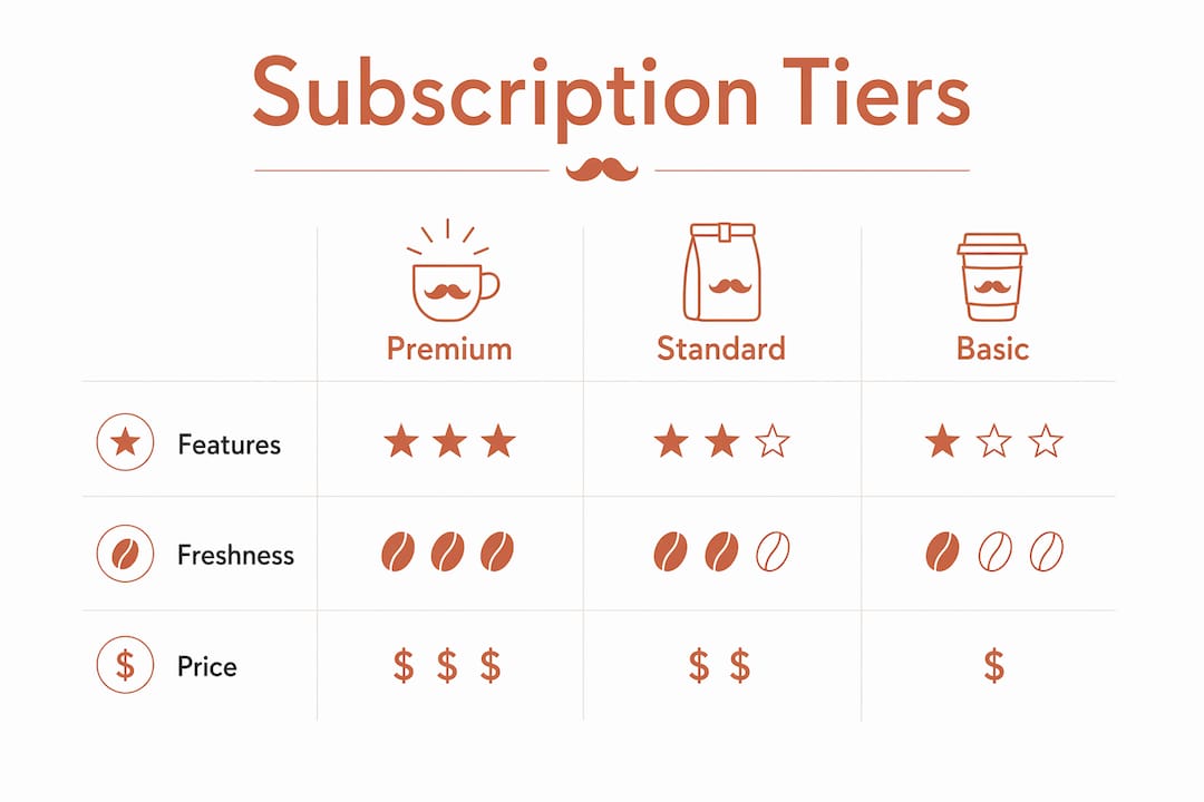 Infographic illustrating coffee subscription tier hierarchy and features