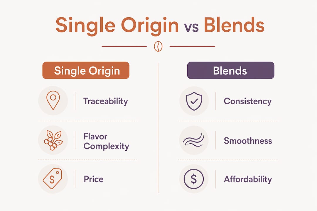 Infographic comparing single origin and blended coffee features