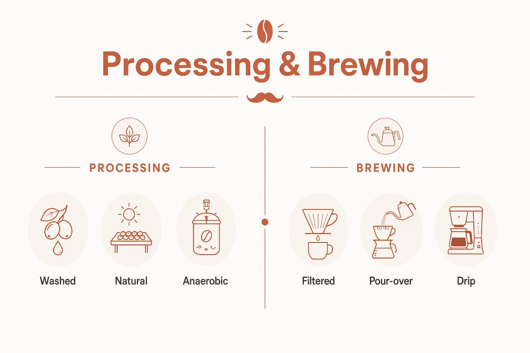 Infographic comparing coffee processing and brewing methods