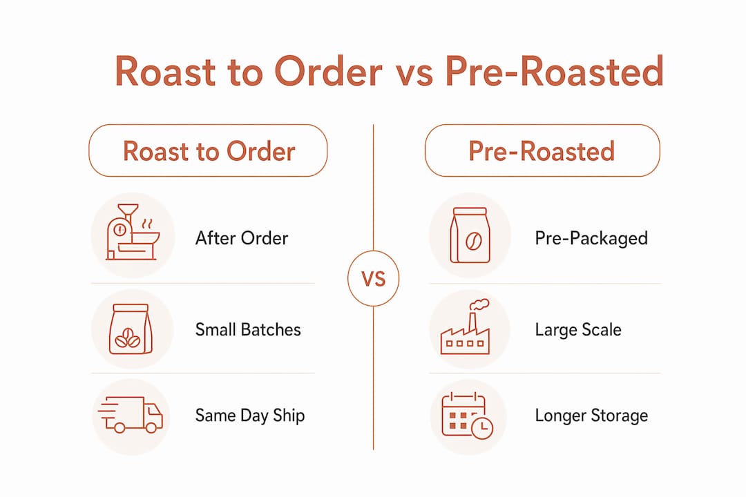 Infographic comparing roast to order and pre-roasted coffee