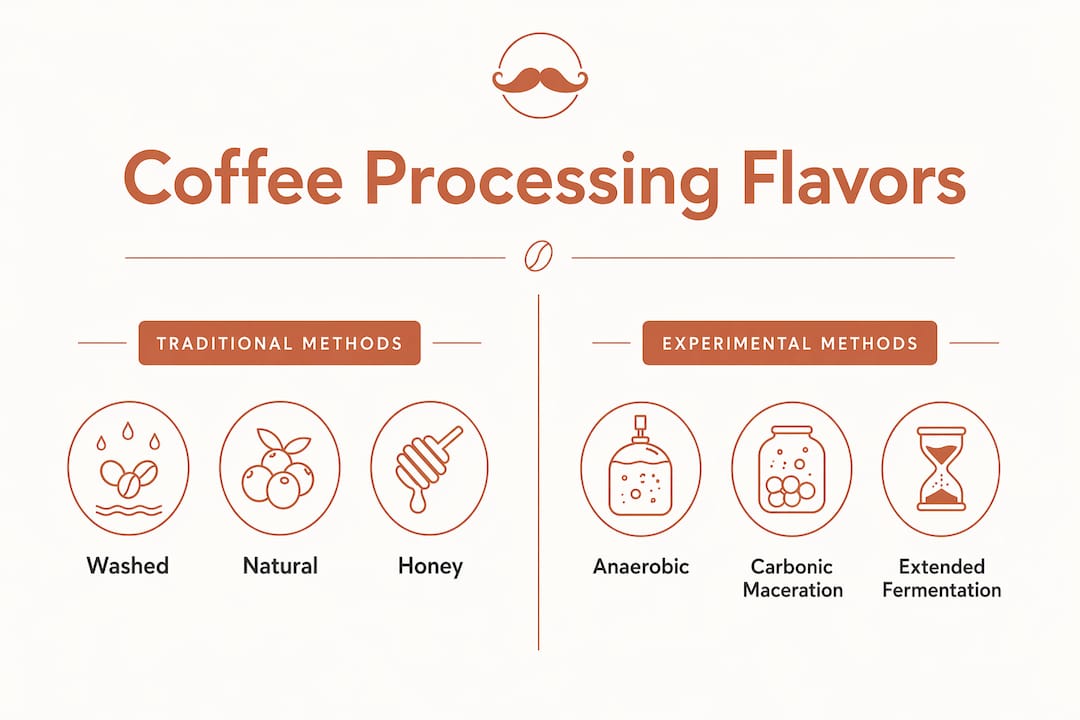 Infographic comparing coffee processing flavor categories