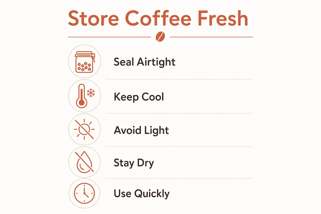 Infographic illustrating five steps to keep coffee fresh