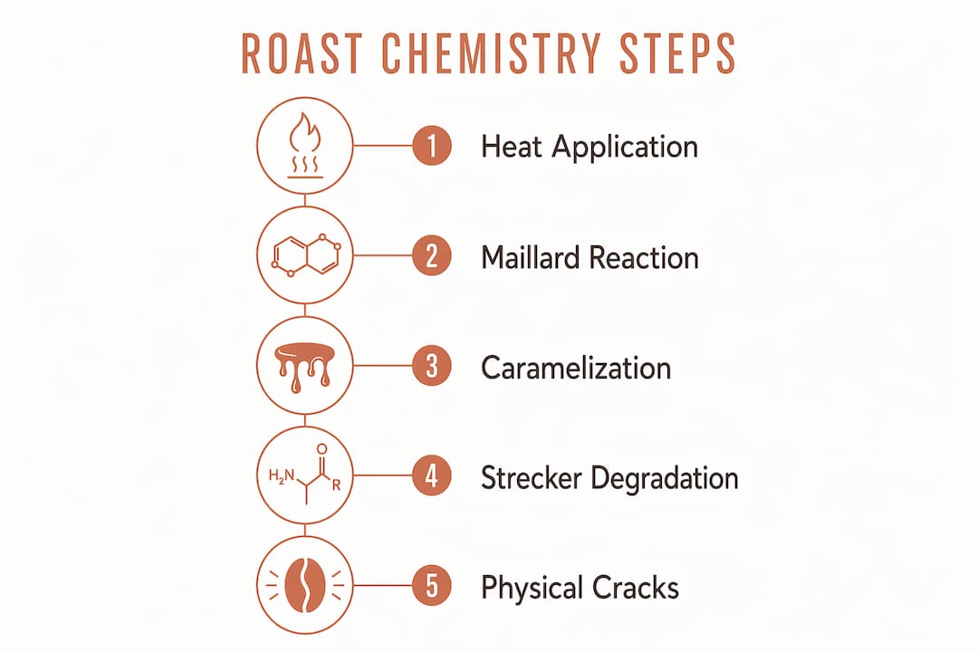 Infographic illustrating key steps in coffee roasting chemistry