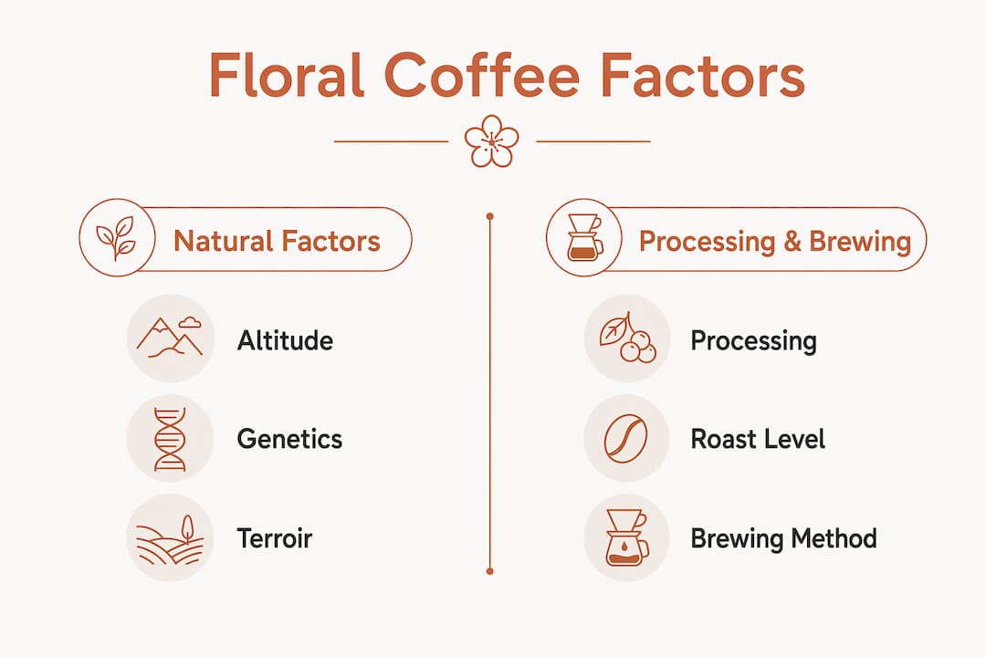 Infographic comparing natural and processing factors in floral coffee taste