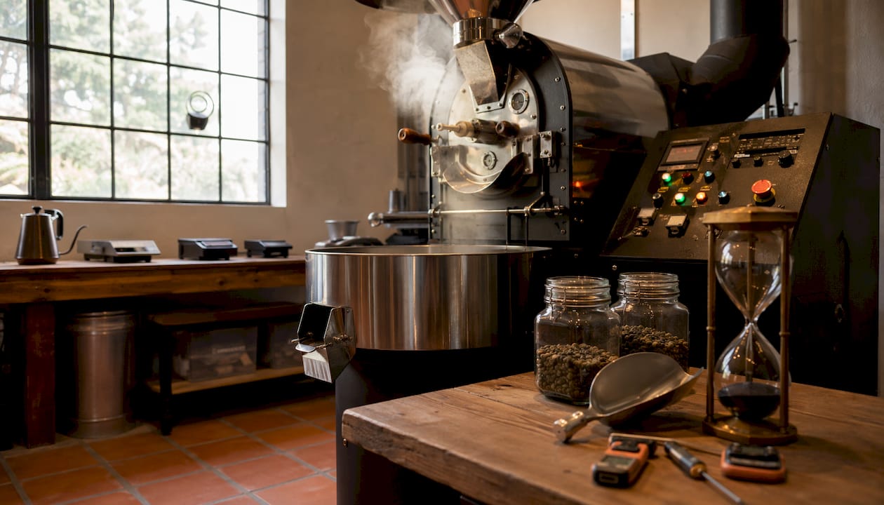 Coffee roasting equipment with beans and timer