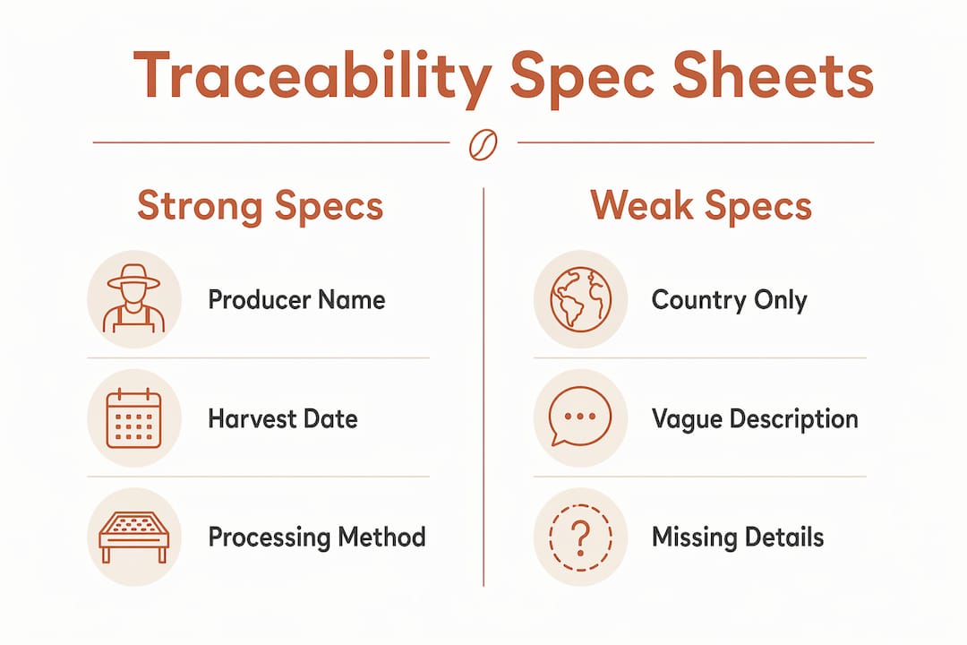 Infographic comparing strong and weak coffee traceability specs