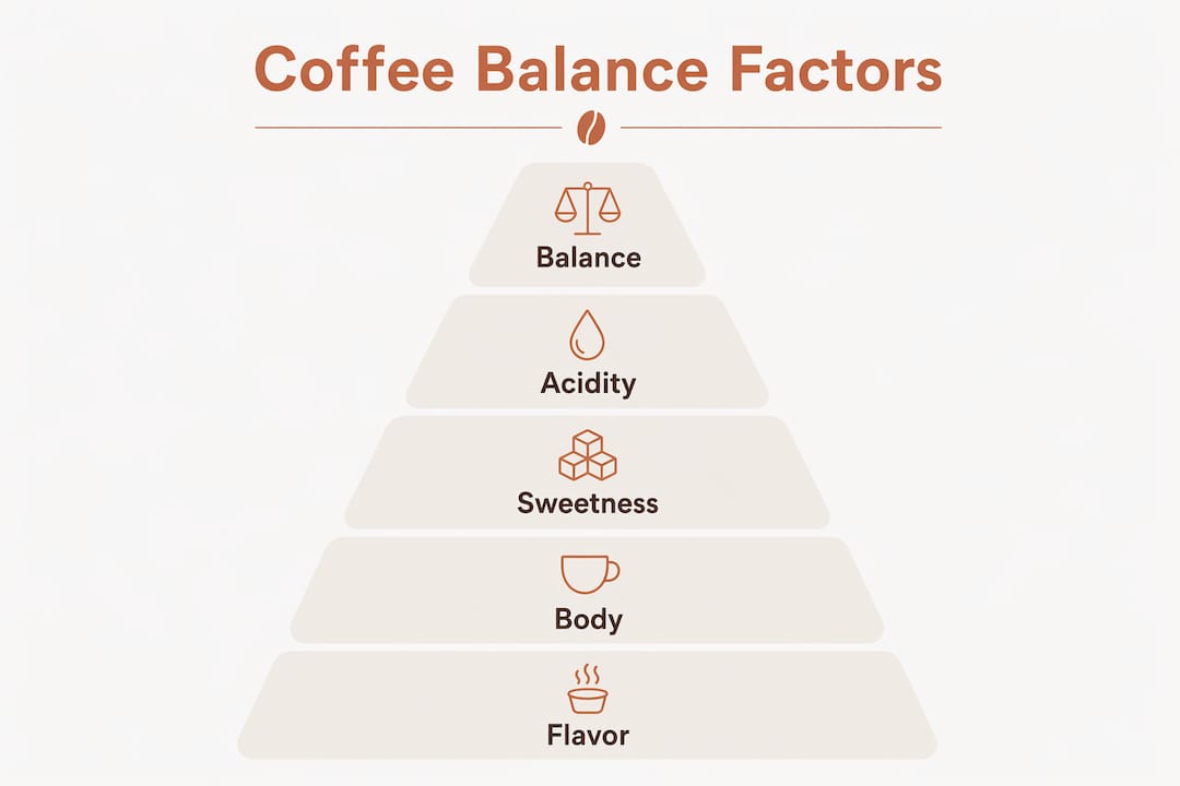 Infographic showing coffee balance sensory attributes pyramid