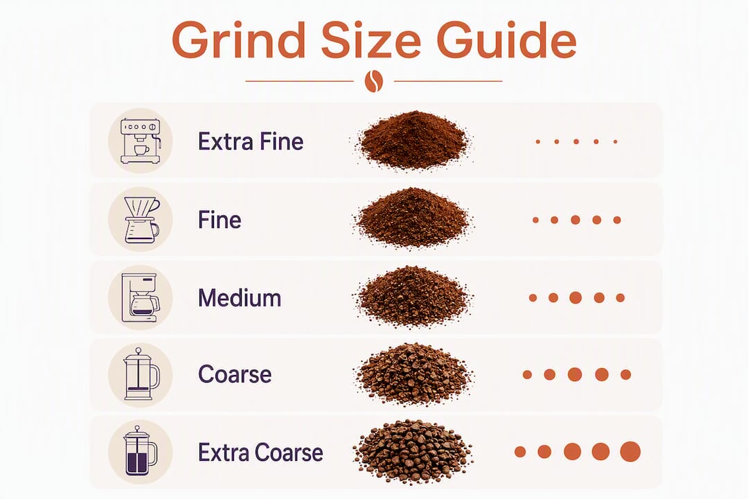 Infographic showing coffee grind size categories
