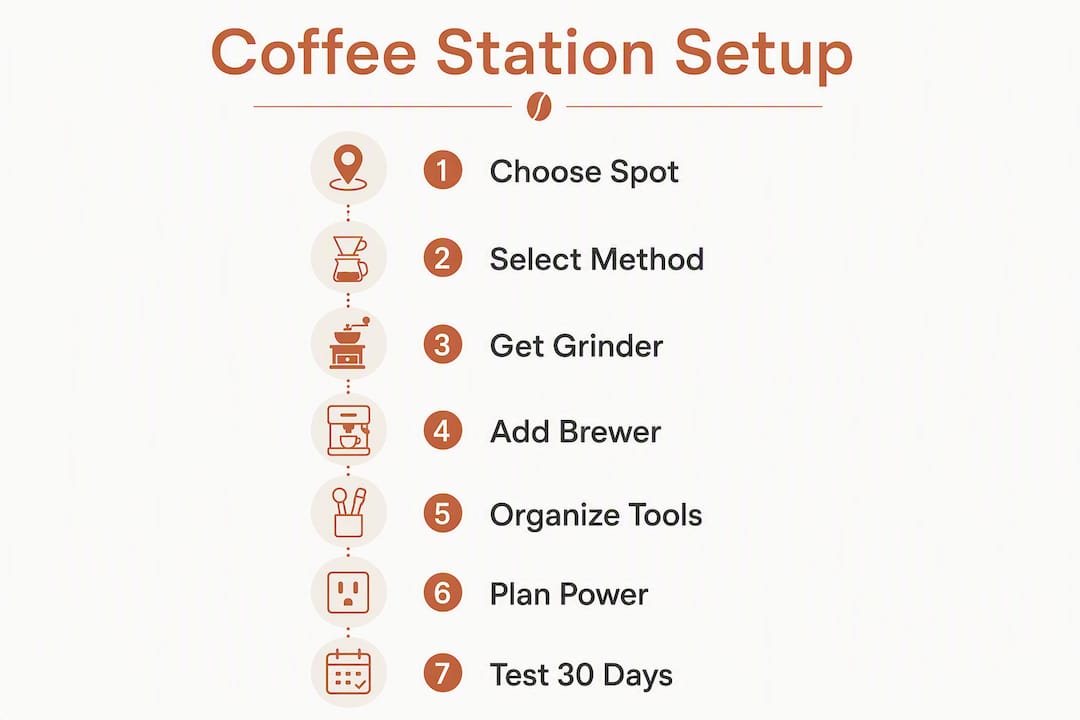 Infographic overview of coffee station setup steps