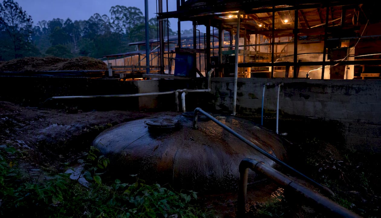 Biodigester tank at coffee wet processing mill