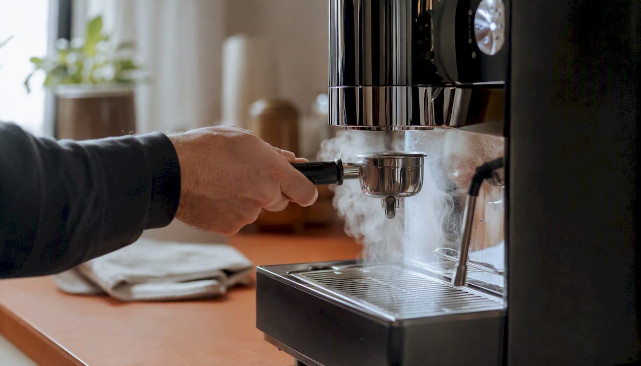 Backflushing espresso machine with blind basket