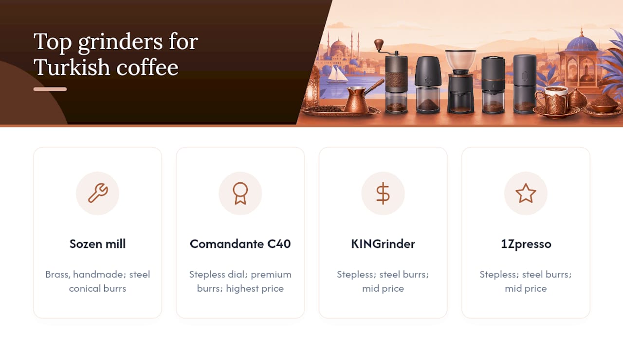 Comparison chart of grinders reaching Turkish fineness