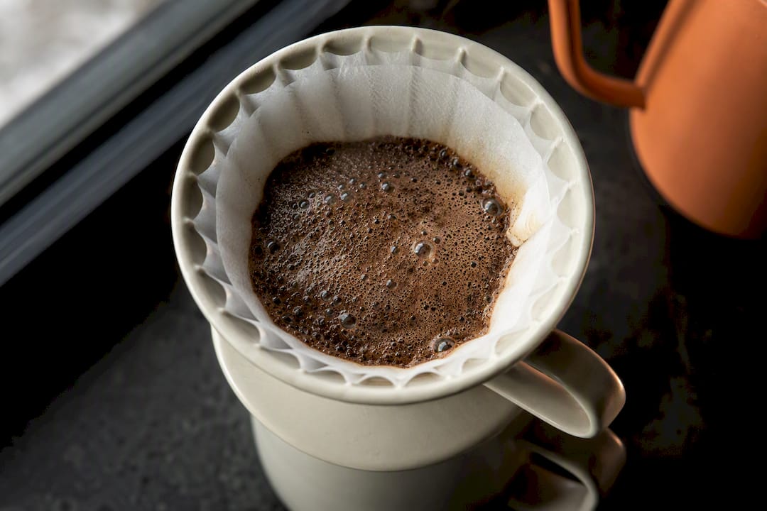 Coffee grounds swelling during bloom