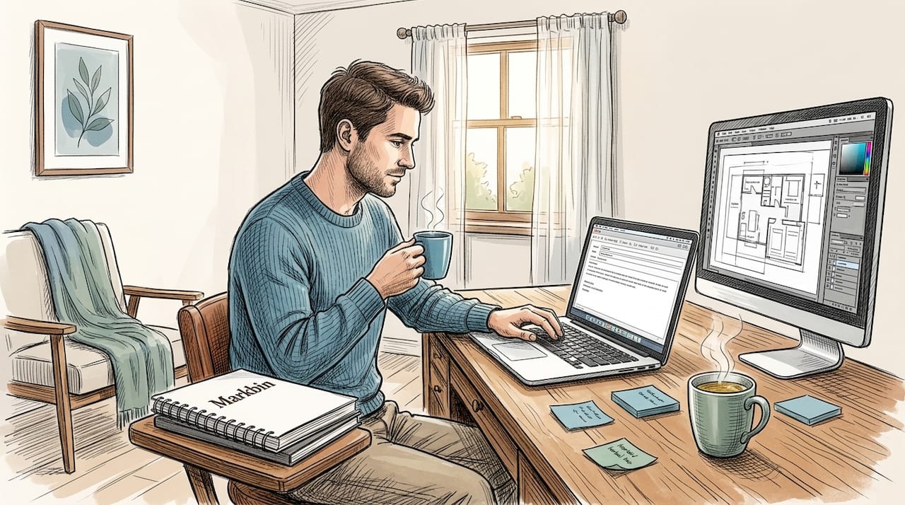 Man emailing a shareable link at desk