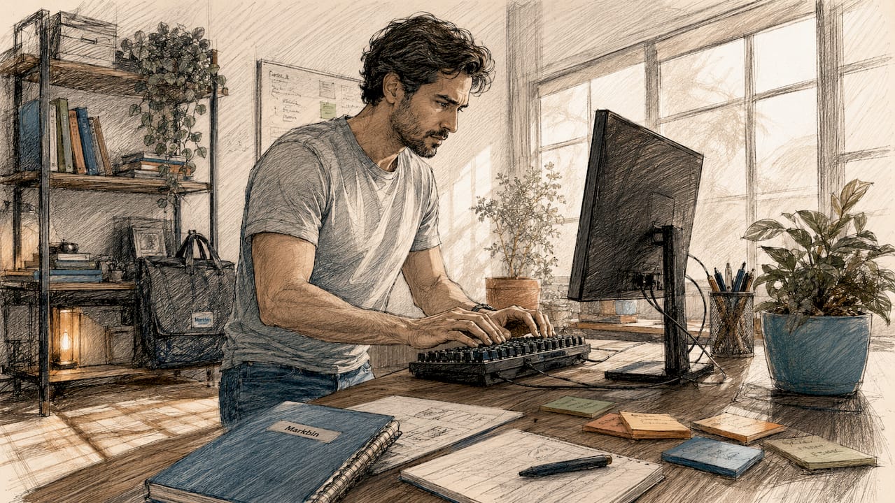 Developer coding iframe embed at desk