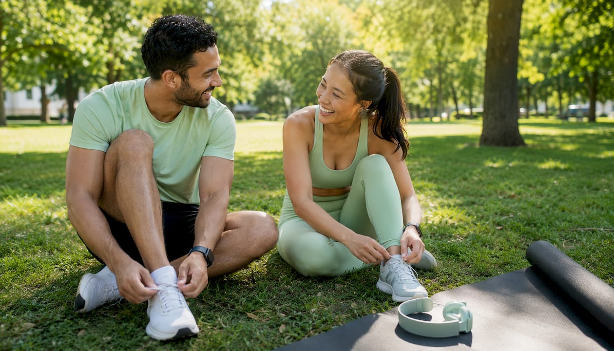 Workout partners preparing outdoors