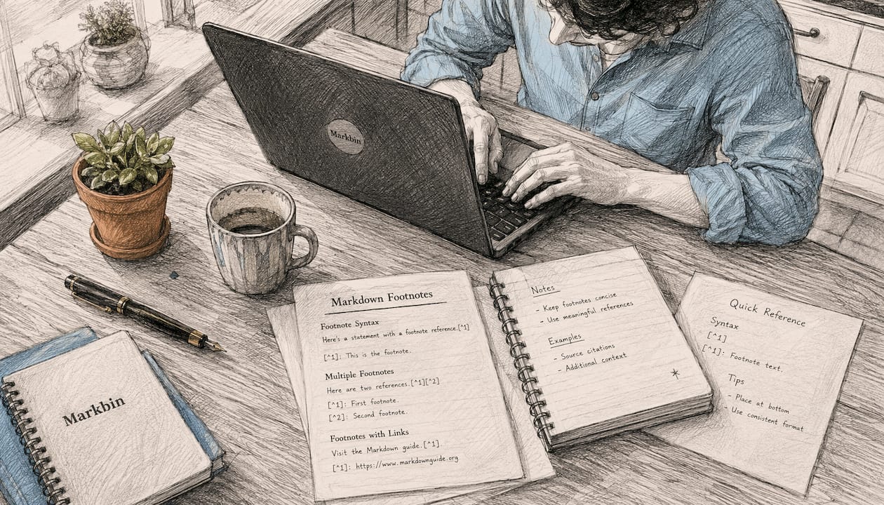 Person typing Markdown footnotes on laptop keyboard