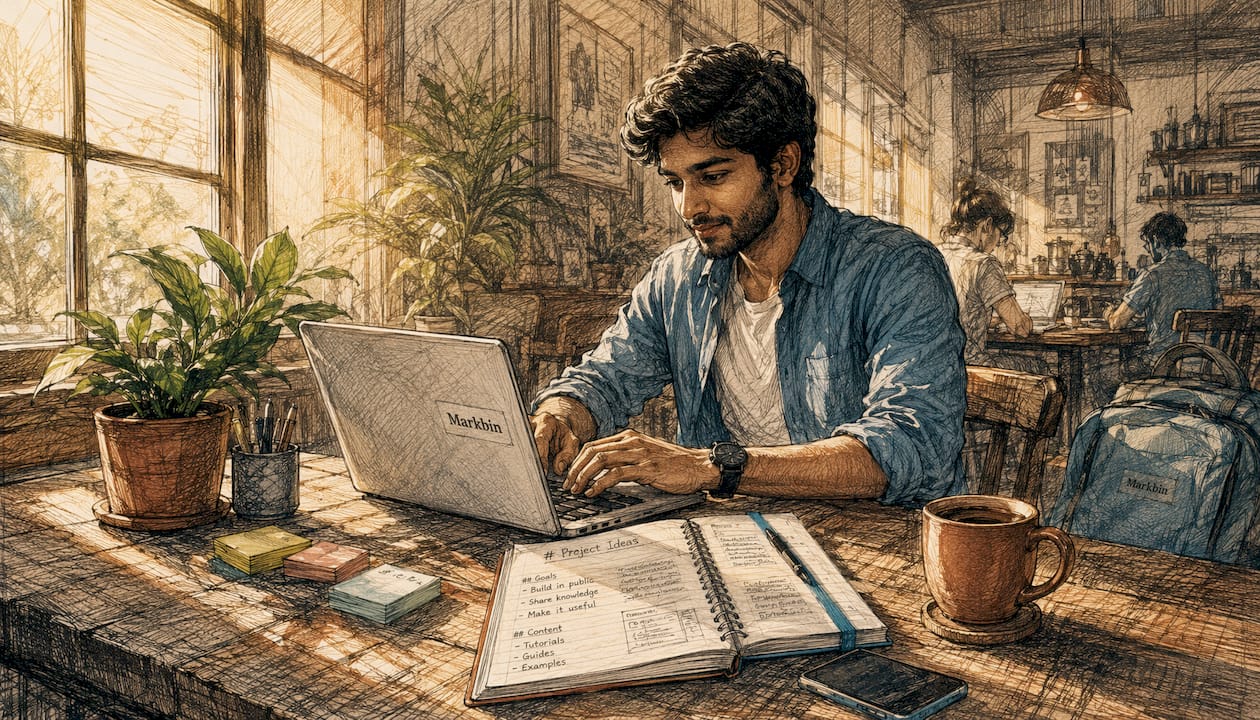 Developer typing markdown in co-working space