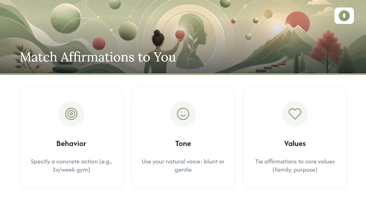 Matching Affirmations to Your Actual Goals and Personality — overview diagram