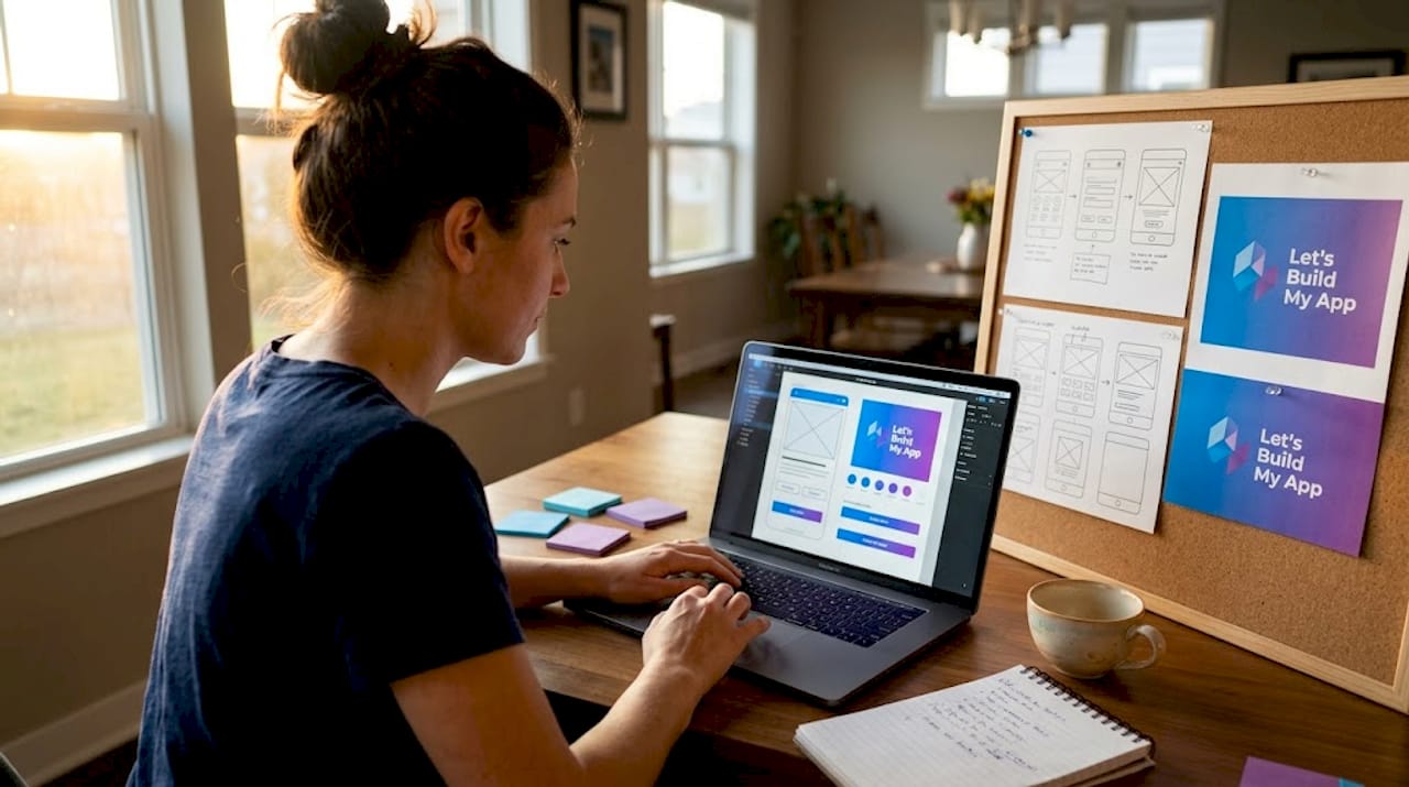 Woman prototyping app at home workspace