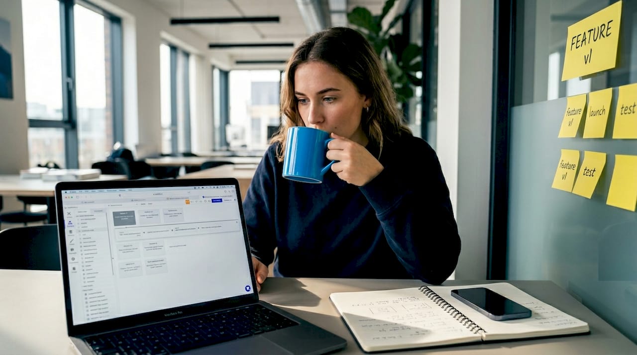 Startup founder building app in city apartment