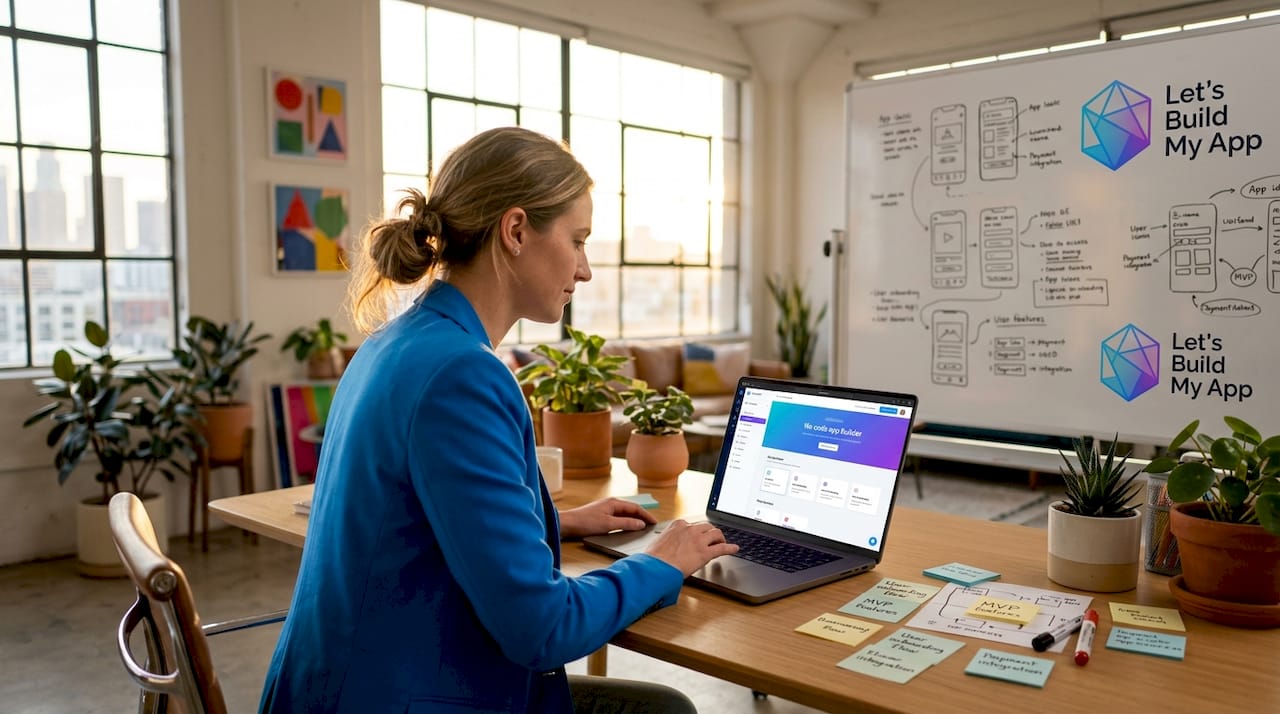 Startup founder building app with no-code tools