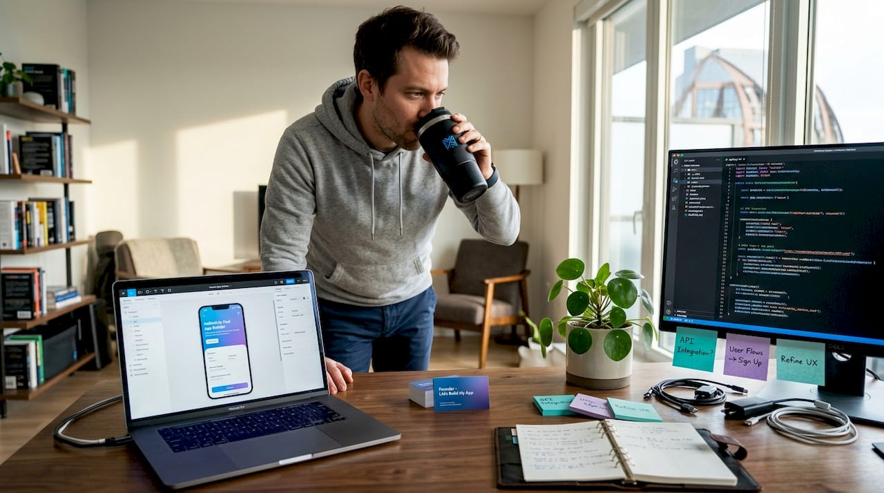 Startup founder using both no-code and code tools