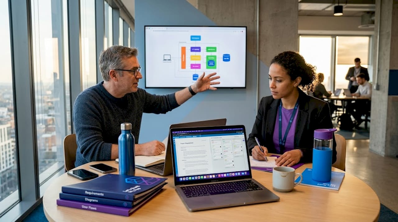 Developer and manager discussing software project
