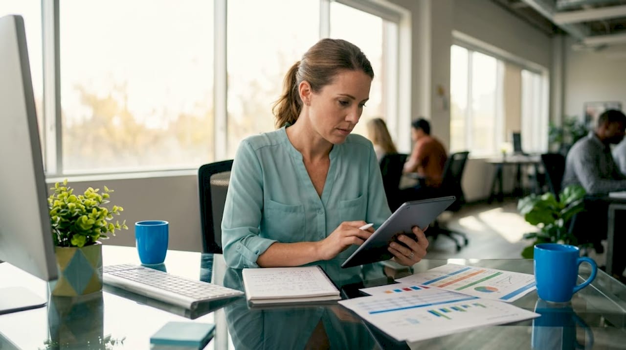 Business owner reviewing software ROI calculations