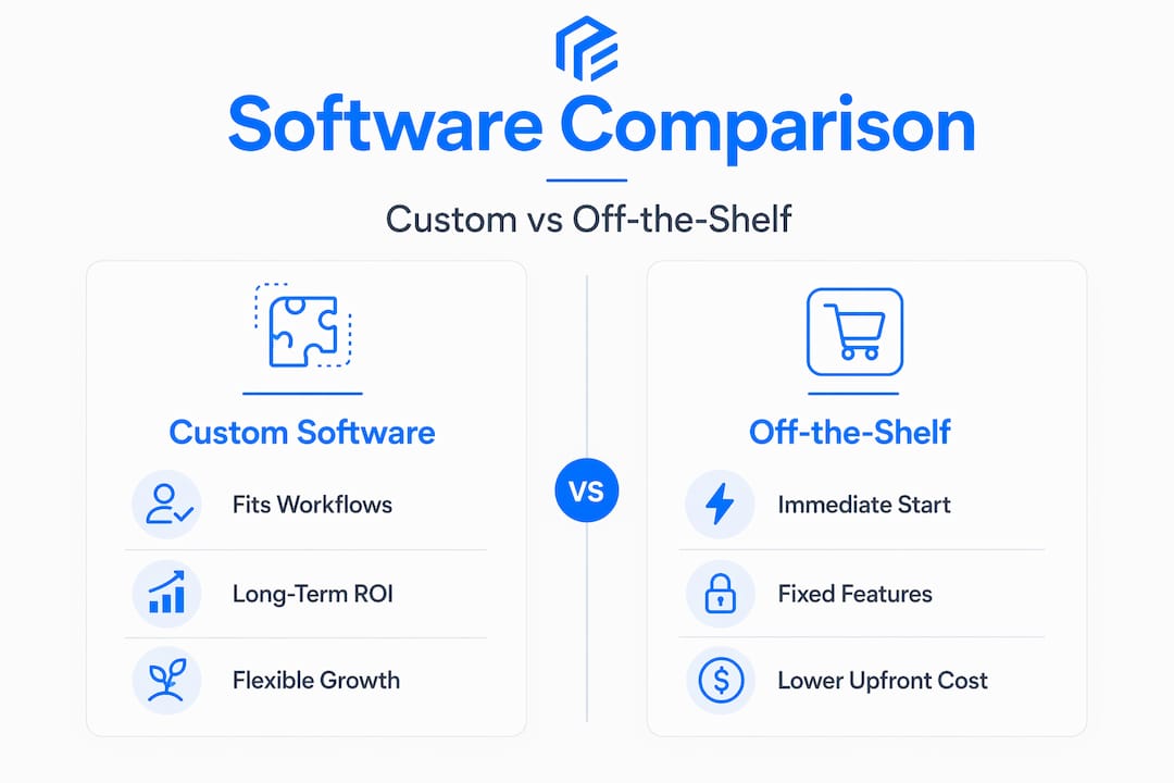 Infographic comparing custom and off-the-shelf software