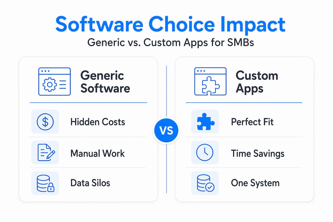 Infographic comparing generic software and custom apps