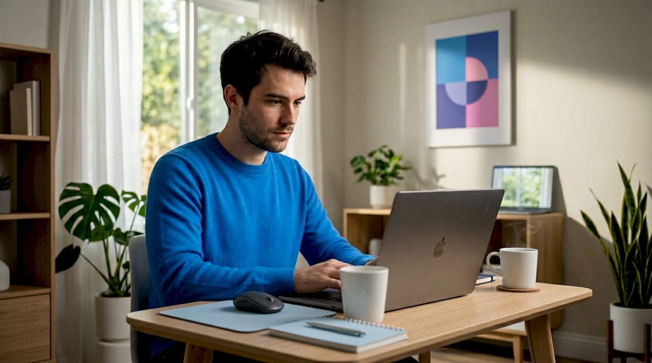 Freelance app developer working at home desk