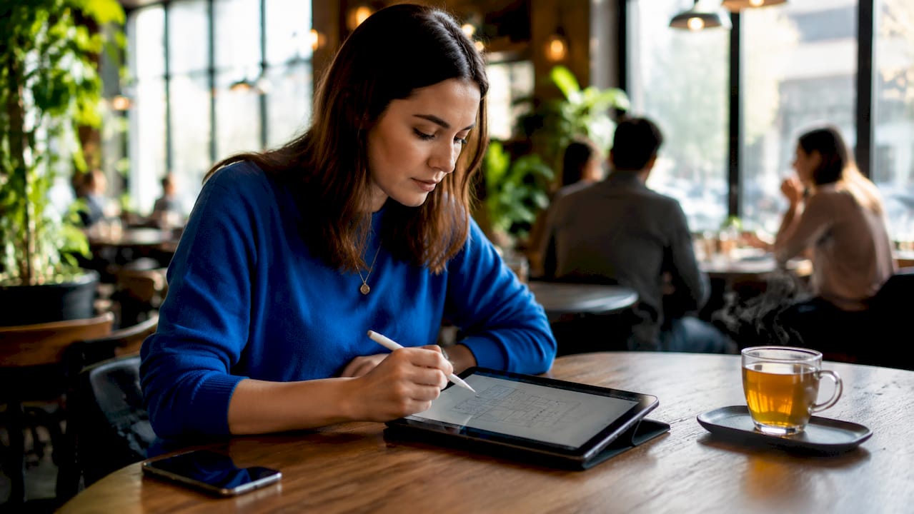 Woman designing app wireframes at desk