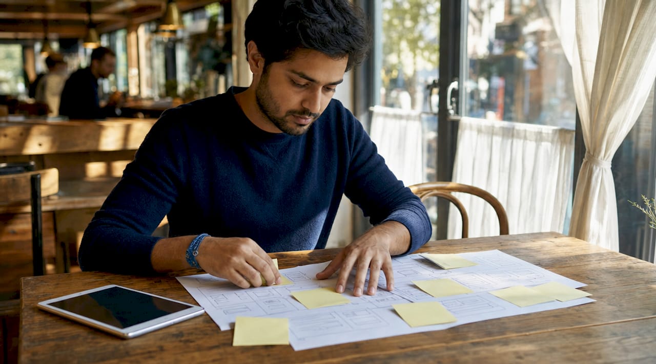 Hands planning client app MVP features with charts