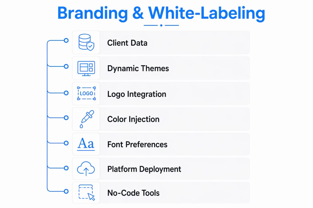 Infographic showing steps of client app branding and white-labeling process